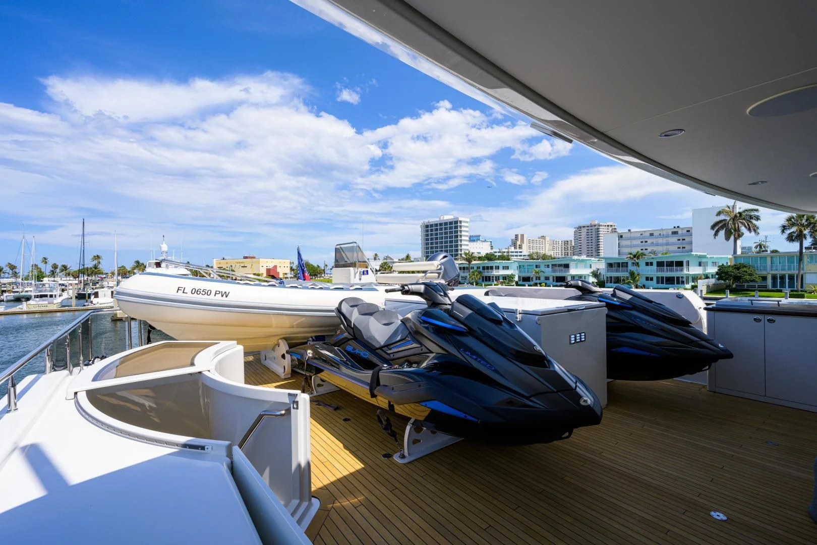 a deck with boats on it aboard LADY JJ Yacht for Charter