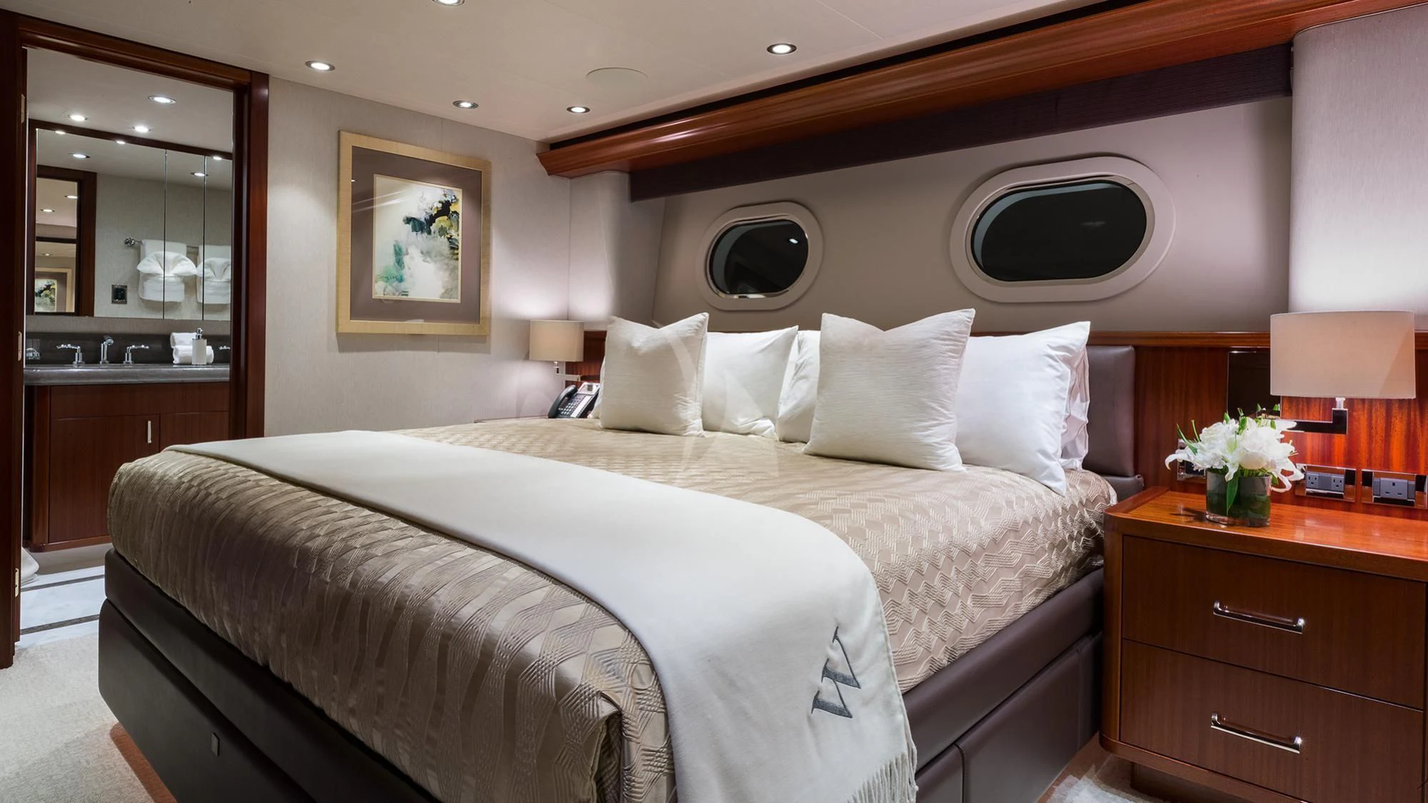 a bed in a hotel room aboard LADY JJ Yacht for Charter