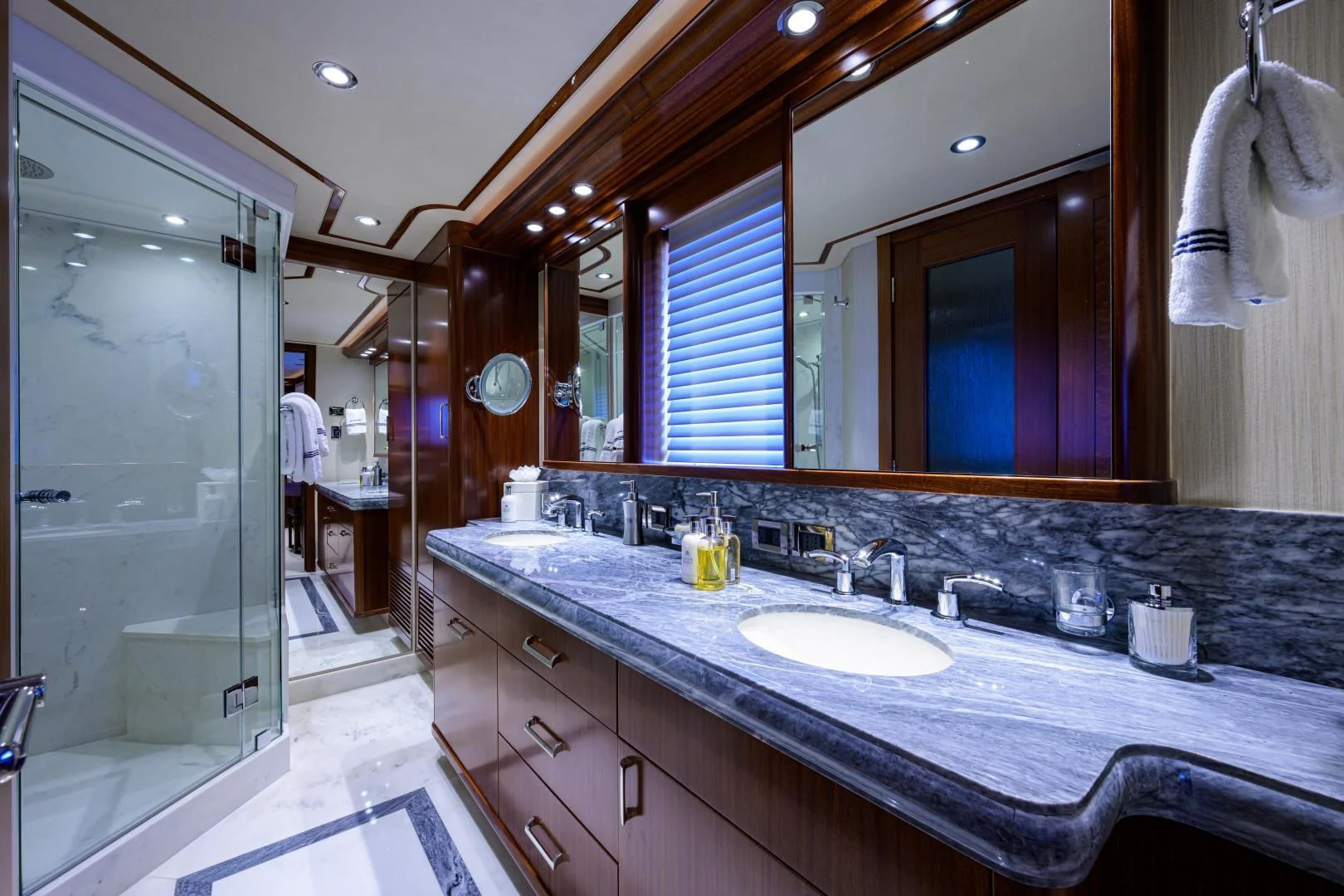 a bathroom with a countertop sink aboard LADY JJ Yacht for Charter
