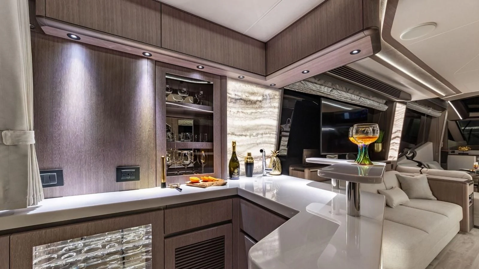 a kitchen with a table and chairs aboard GALEON 800 FLY/1 Yacht for Sale