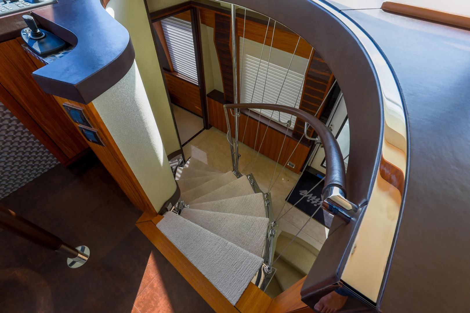 a staircase with a glass door aboard FUGITIVE *NAME RESERVED* Yacht for Sale