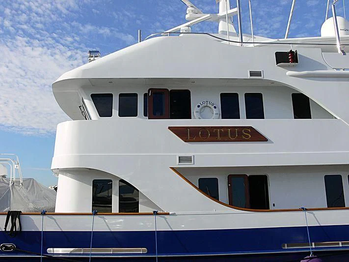 a large white yacht aboard LOTUS Yacht for Sale