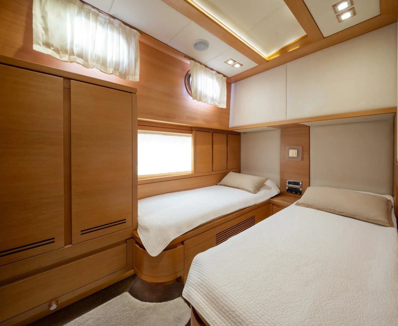 a room with two beds aboard ANTALYA Yacht for Sale