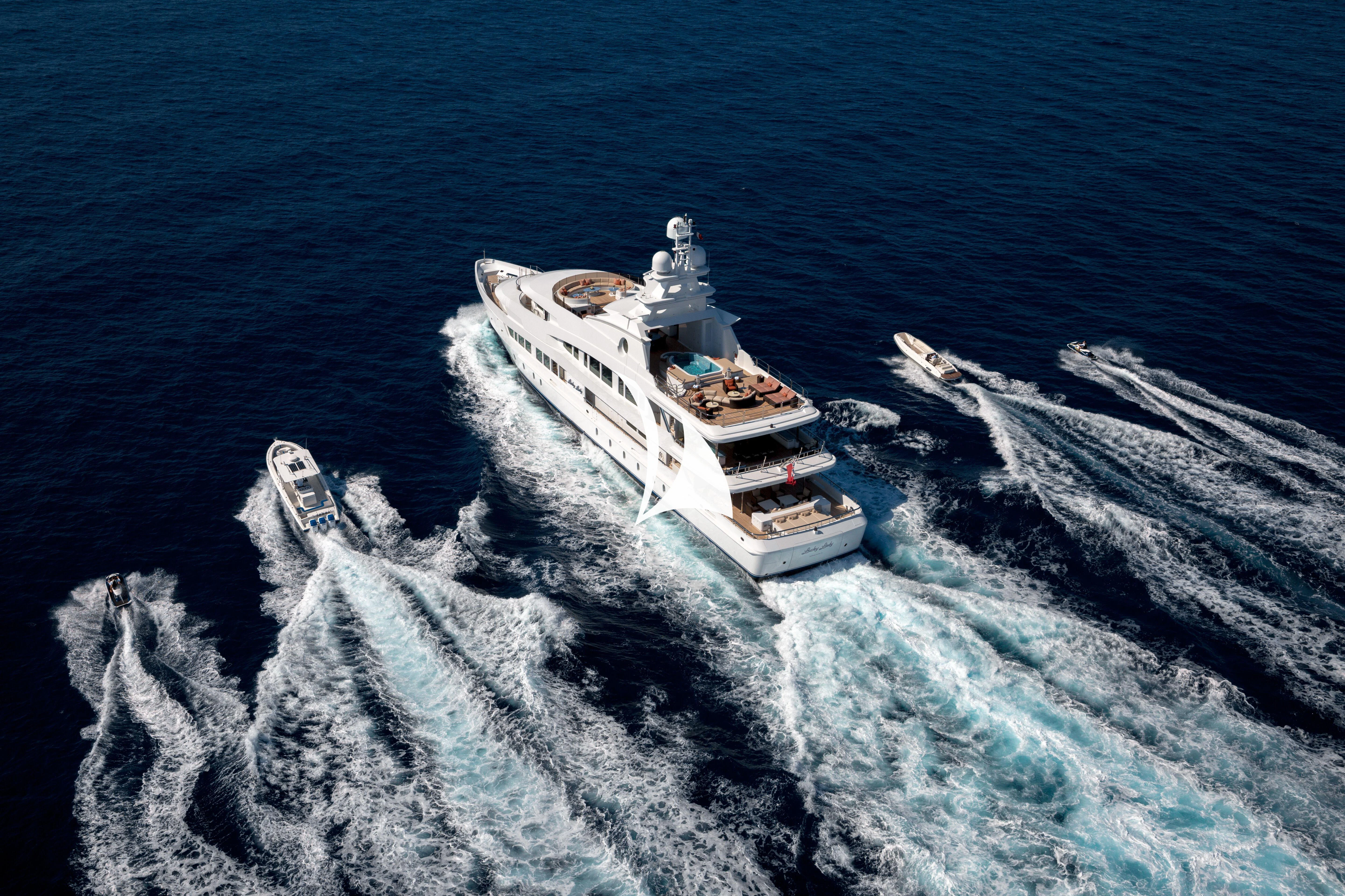a ship in the ocean aboard LUCKY LADY Yacht for Sale
