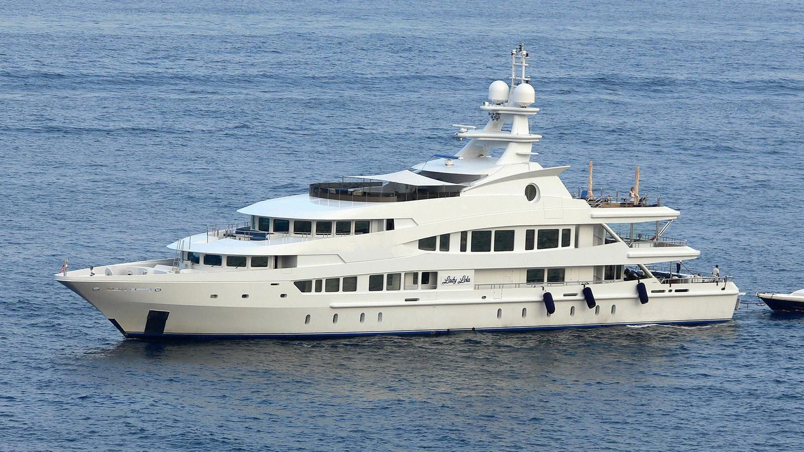 a large white yacht aboard LUCKY LADY Yacht for Sale
