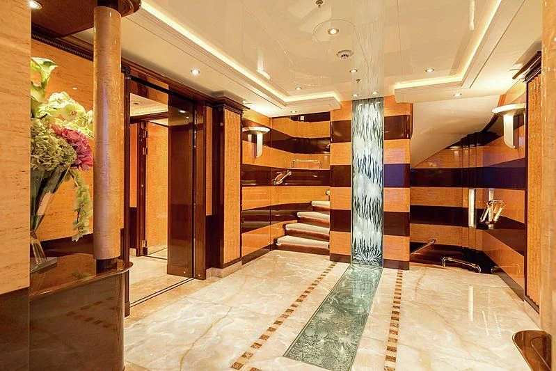 a large indoor with a blue pillar aboard LUCKY LADY Yacht for Sale