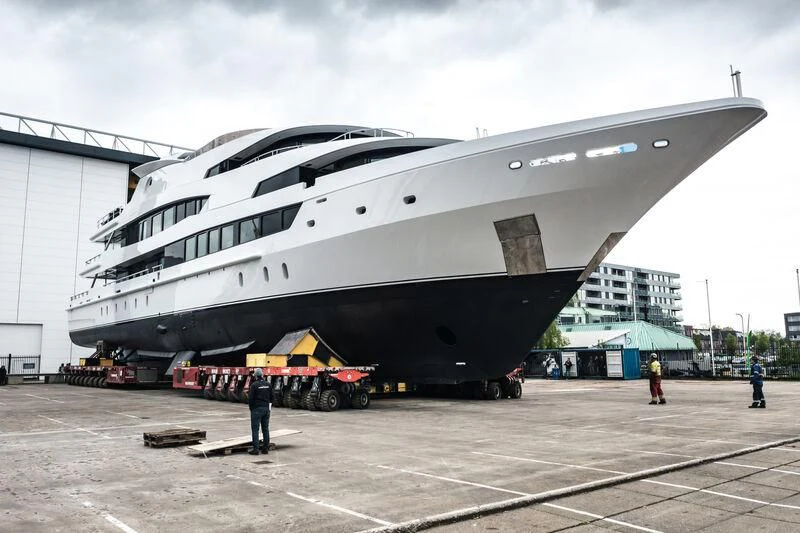 a large cruise ship docked aboard LUCKY LADY Yacht for Sale