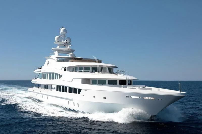 a white boat on the water aboard LUCKY LADY Yacht for Sale
