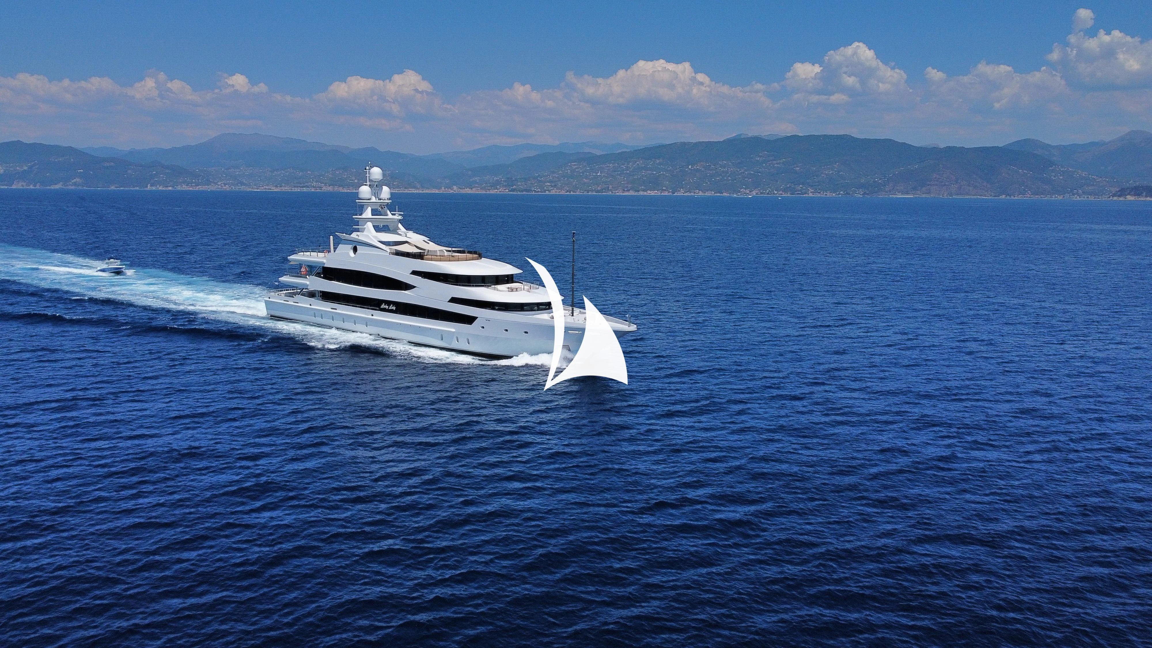 a white boat on the water aboard LUCKY LADY Yacht for Sale