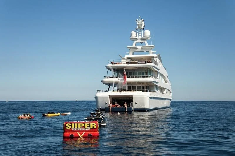 a large white ship in the water aboard LUCKY LADY Yacht for Sale