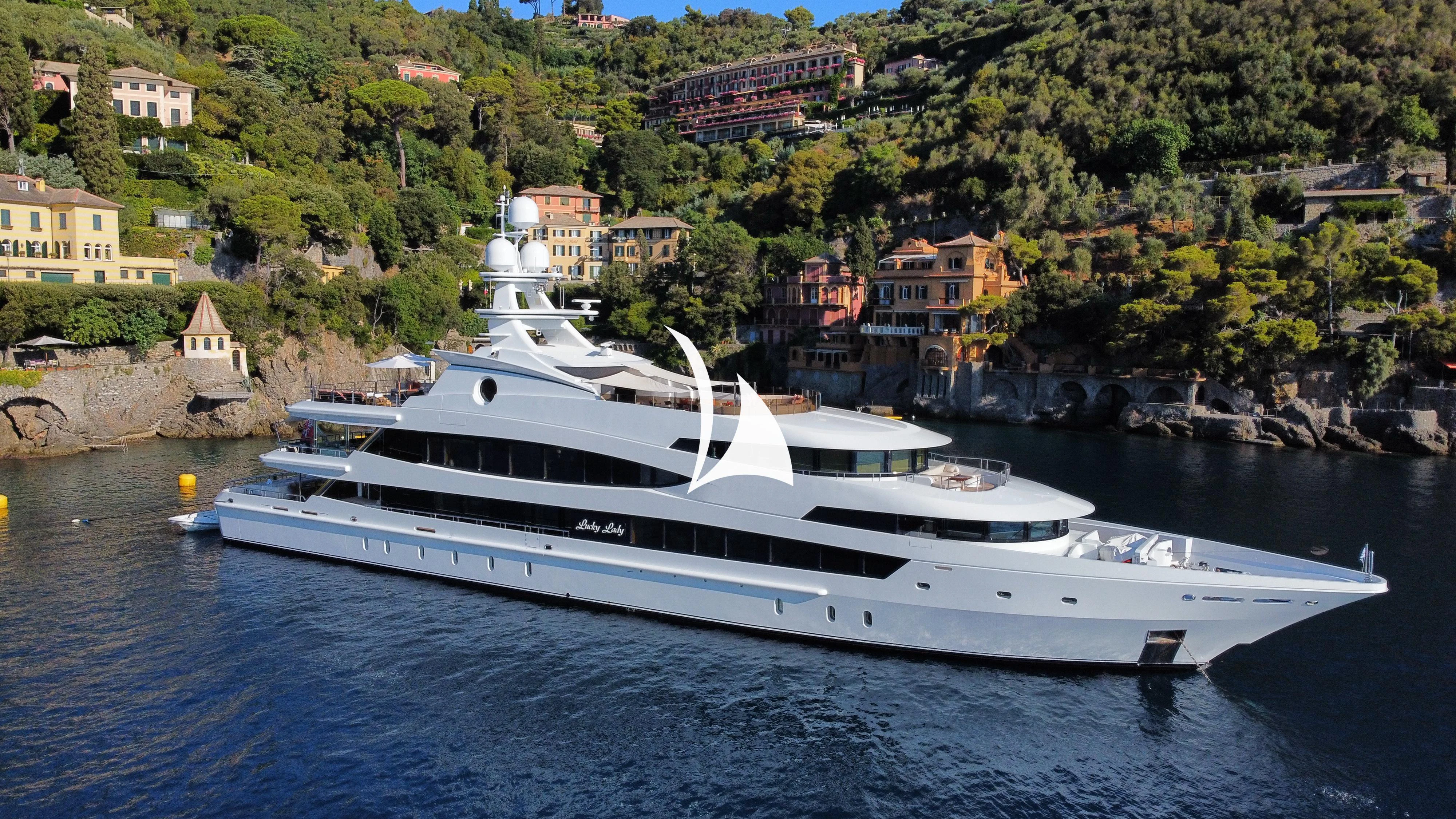 a white yacht on the water aboard LUCKY LADY Yacht for Sale