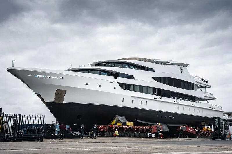 a large cruise ship docked aboard LUCKY LADY Yacht for Sale