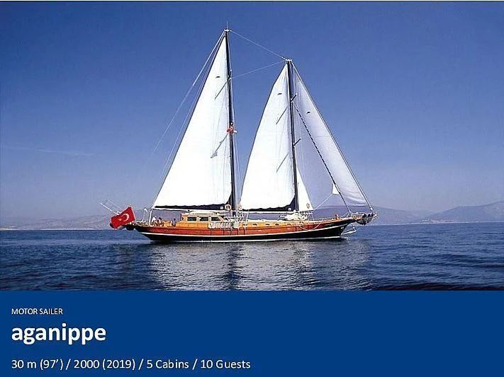a sailboat in the water aboard AGANIPPE Yacht for Sale