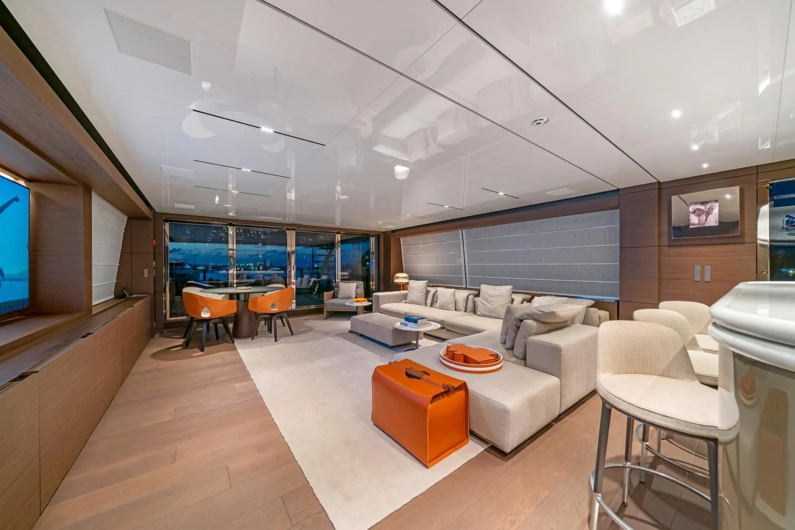 a living room with a large window aboard ASANTE Yacht for Sale