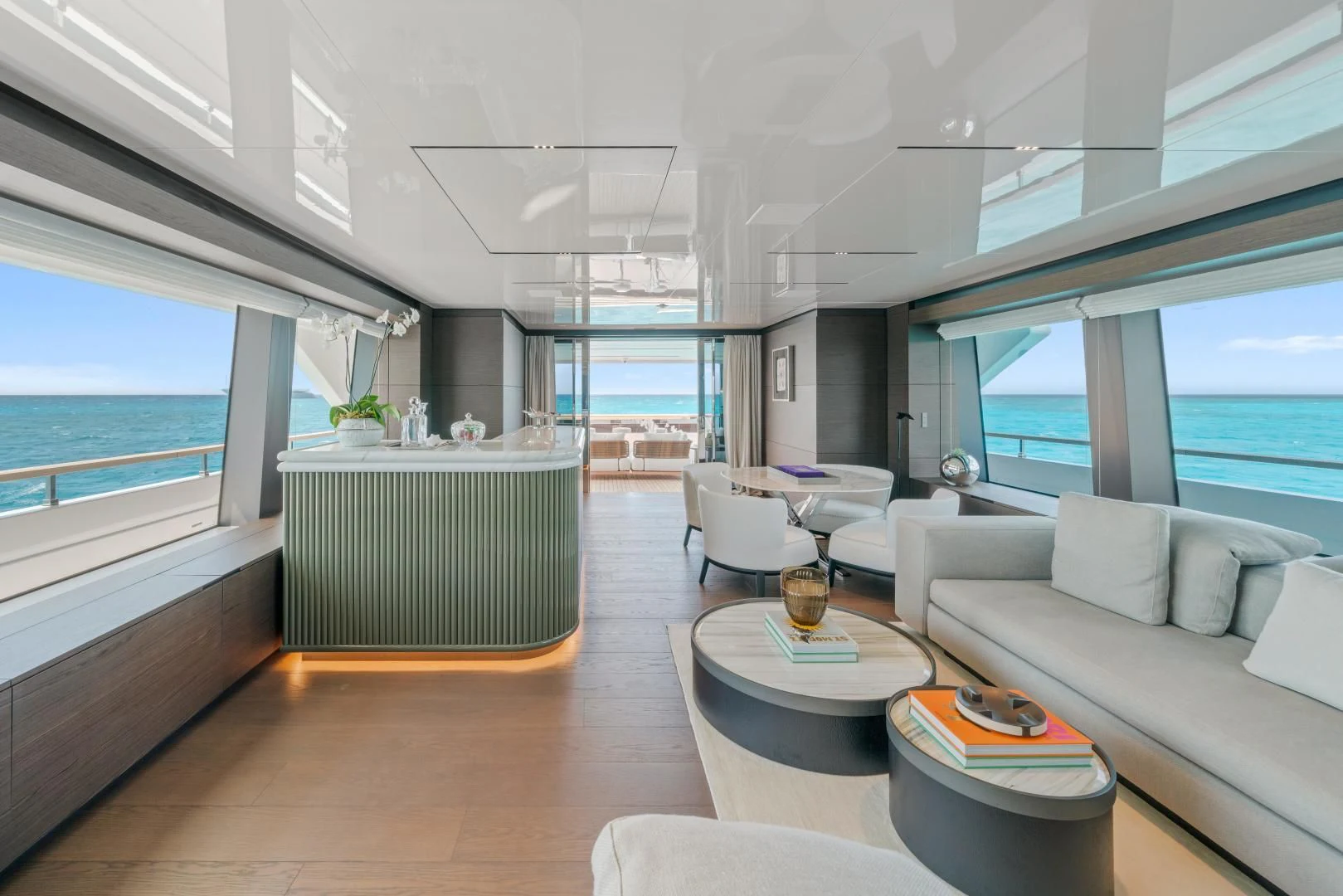 a living room with a large window aboard ASANTE Yacht for Sale