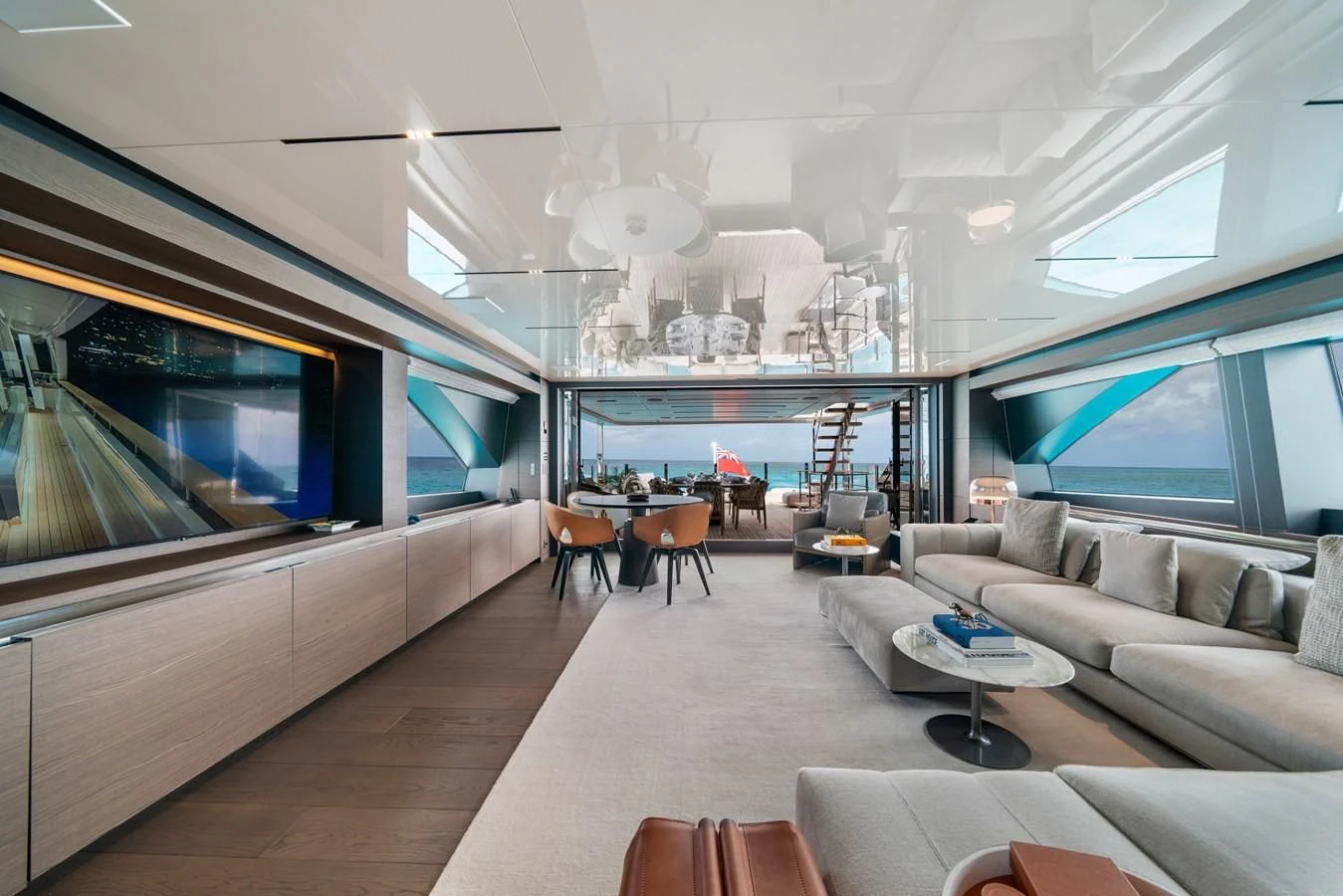a living room with a large window aboard ASANTE Yacht for Sale