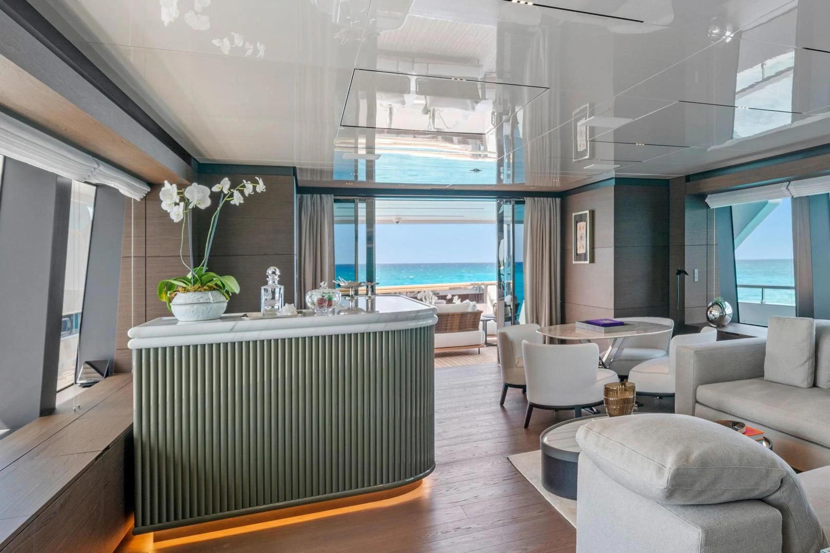 a living room with a large window aboard ASANTE Yacht for Sale