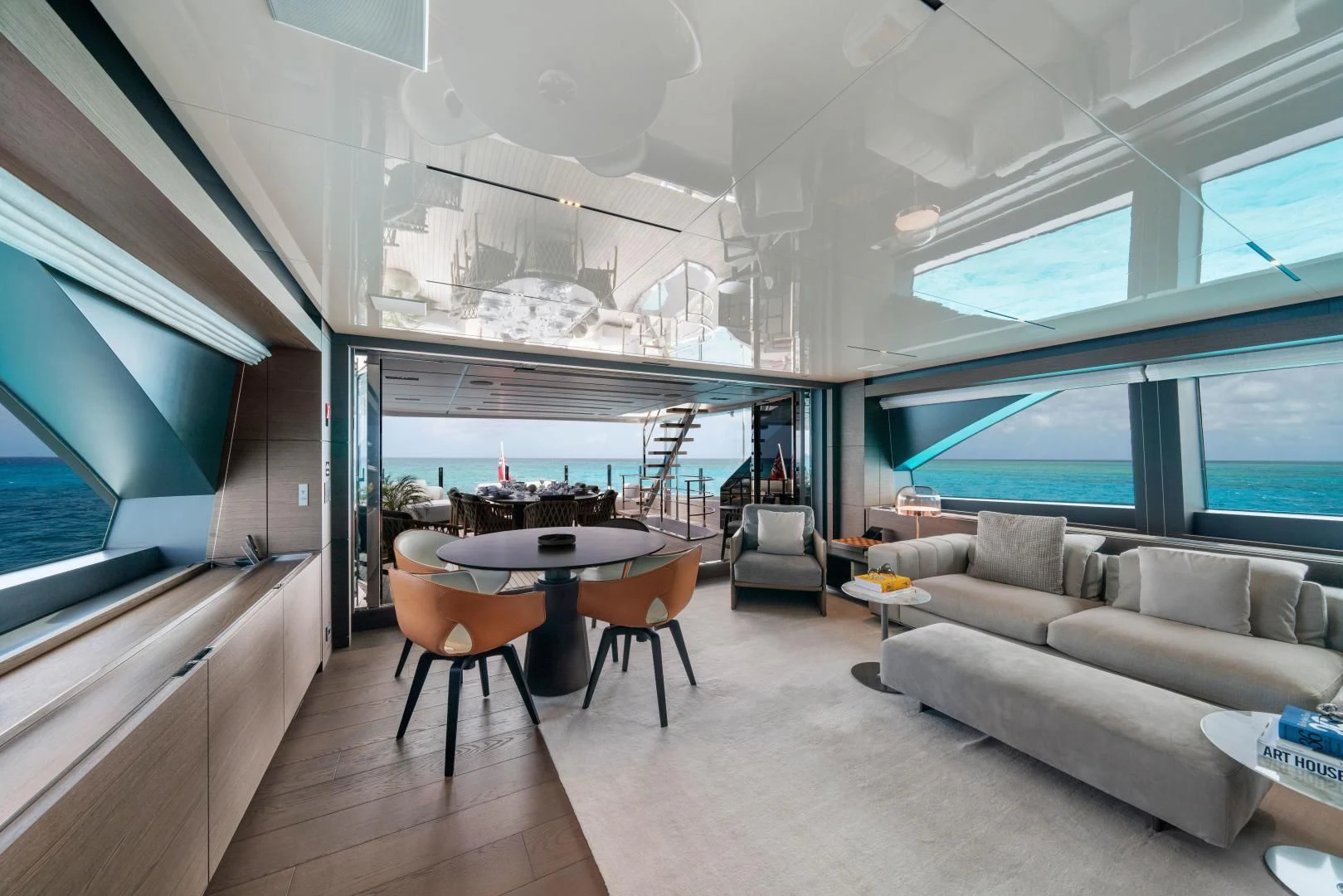 a living room with a large window aboard ASANTE Yacht for Sale