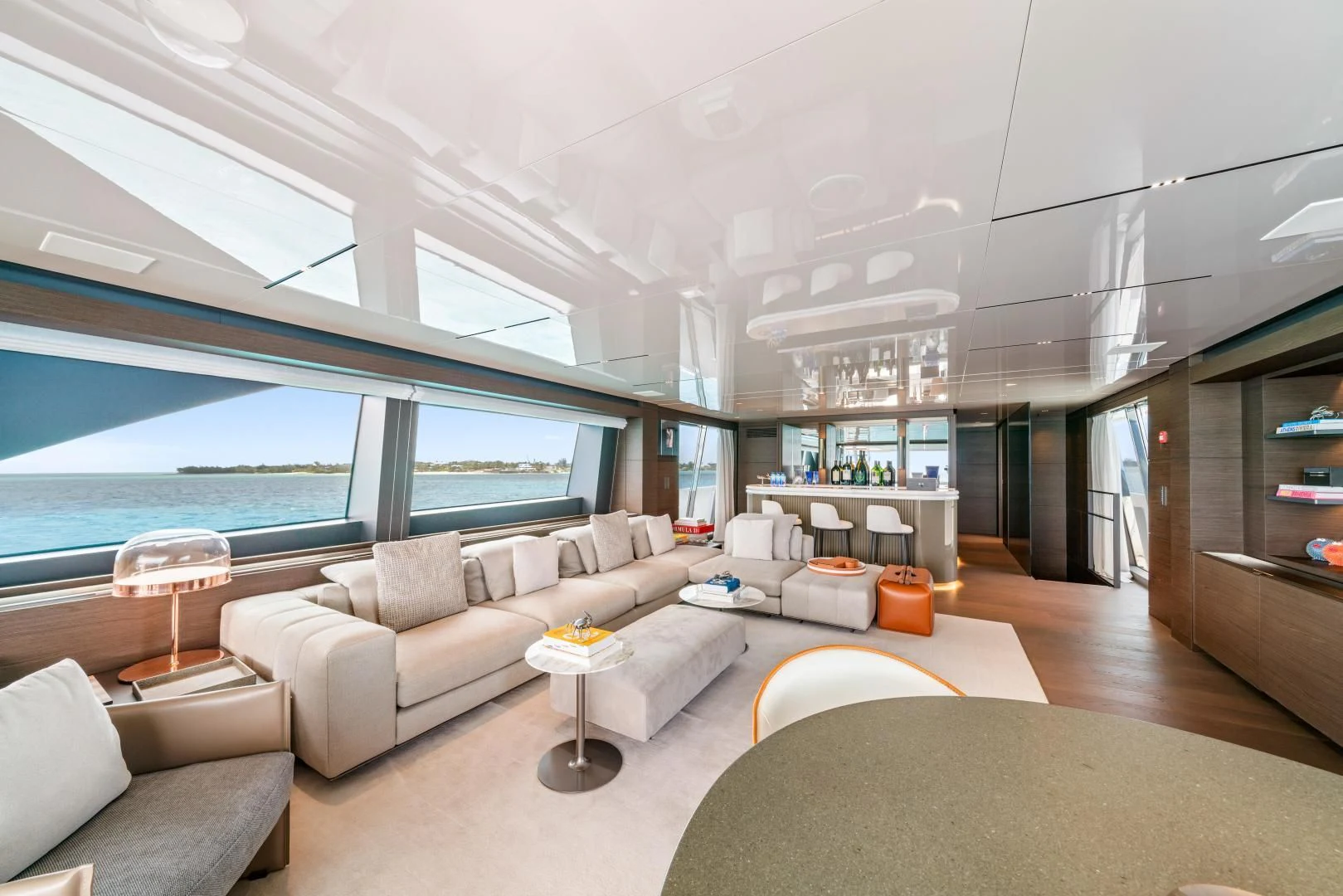 a living room with a large window aboard ASANTE Yacht for Sale