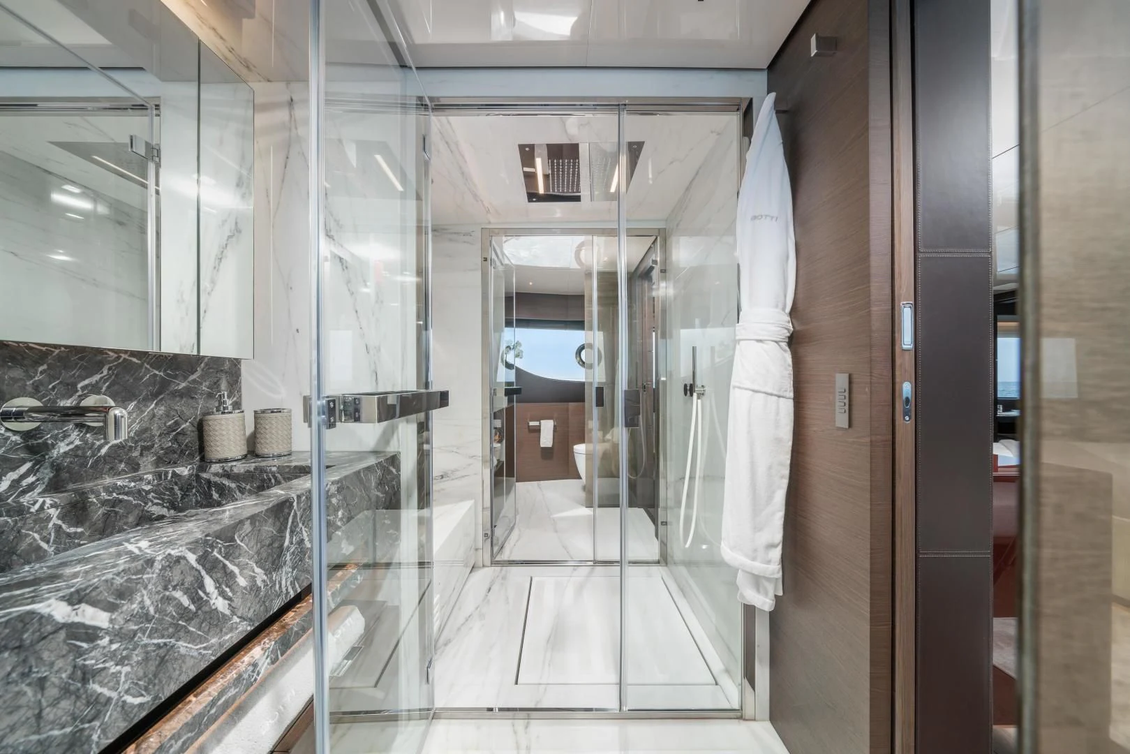 a bathroom with a marble counter top aboard ASANTE Yacht for Sale