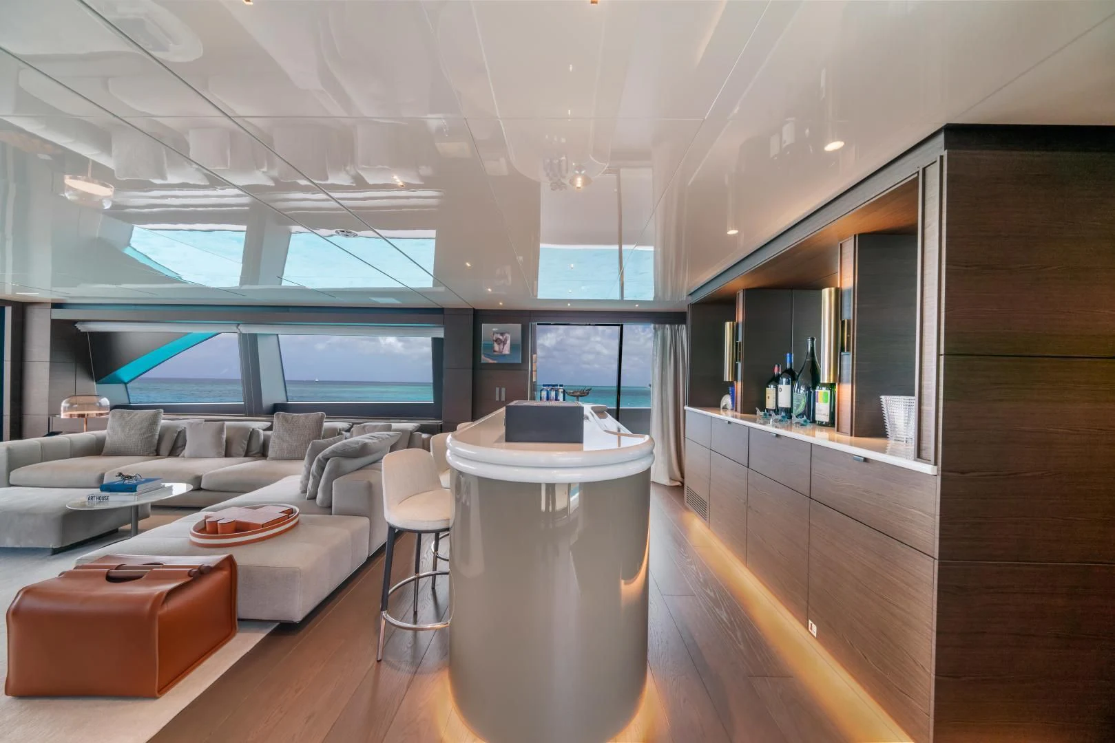 a living room with a couch and a table aboard ASANTE Yacht for Sale