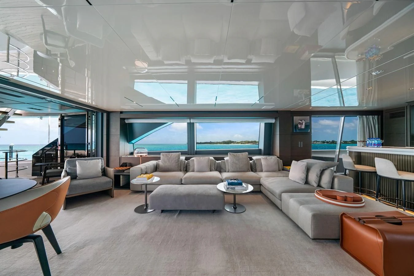 a living room with a large window aboard ASANTE Yacht for Sale