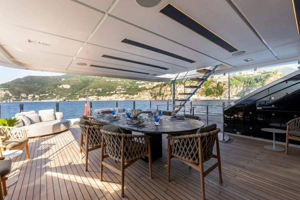 a table set for a meal aboard ASANTE Yacht for Sale