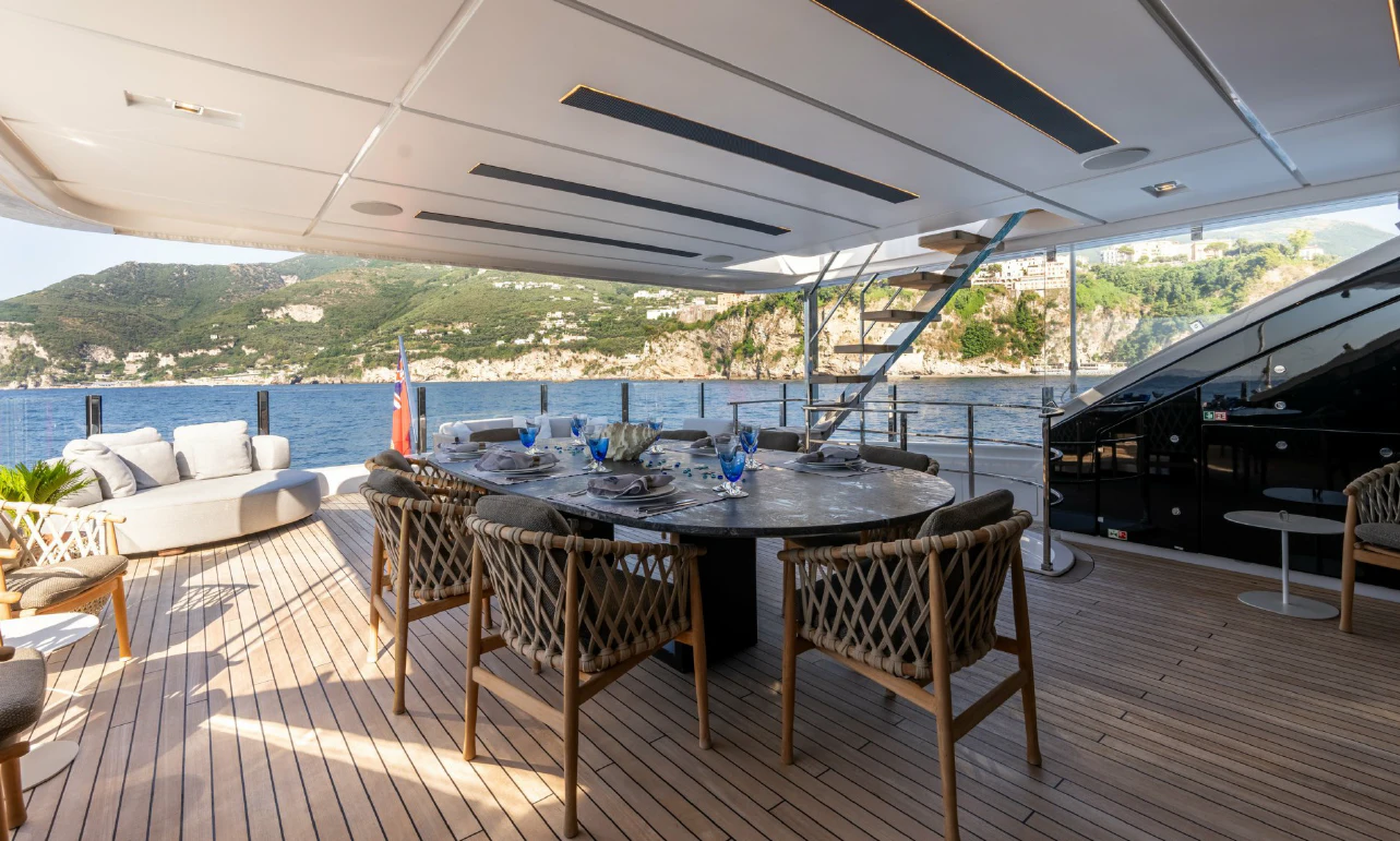 a table set for a meal aboard ASANTE Yacht for Sale