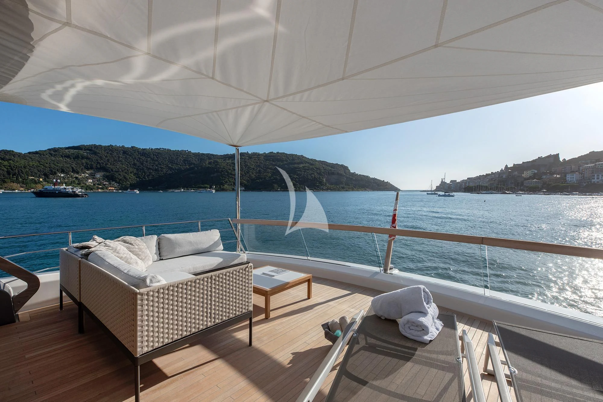 a bed on a boat aboard TIBERIAS Yacht for Sale