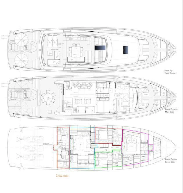 diagram, engineering drawing aboard TIBERIAS Yacht for Sale