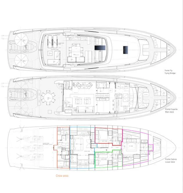 diagram, engineering drawing aboard TIBERIAS Yacht for Sale