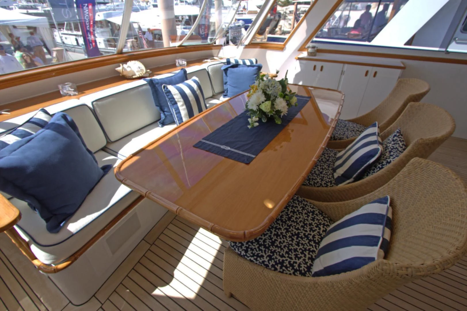 a table with pillows and pillows aboard LORELEI Yacht for Sale