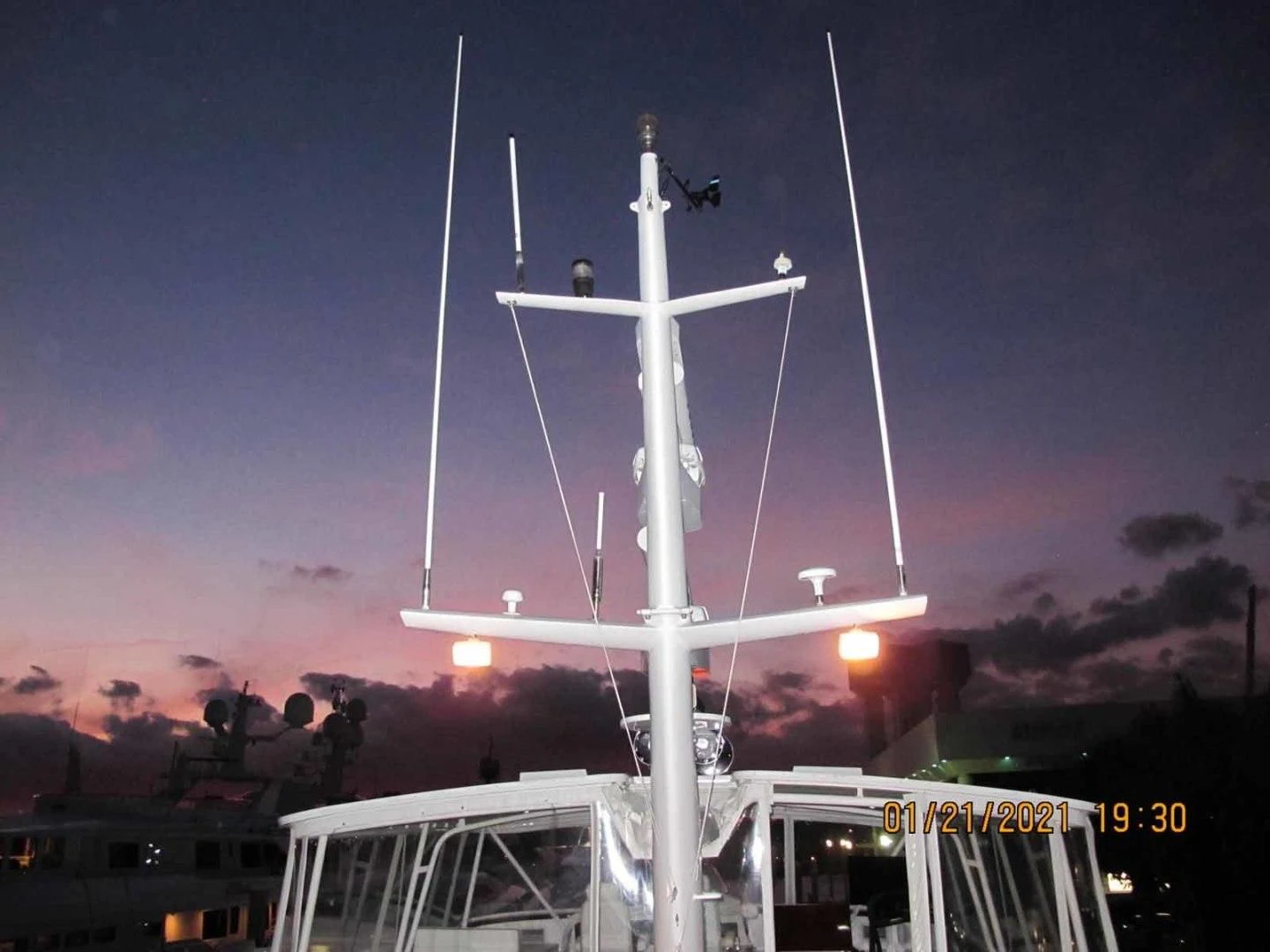 a wind turbine at night aboard LORELEI Yacht for Sale
