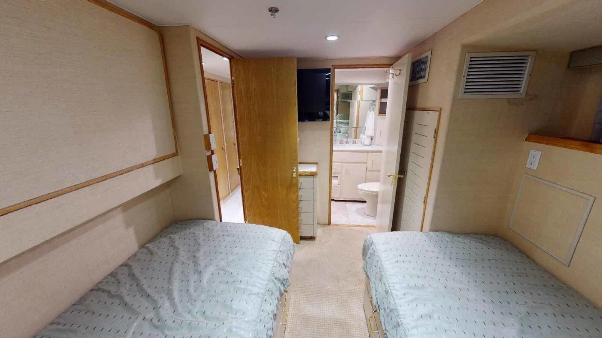 a room with two beds aboard LORELEI Yacht for Sale