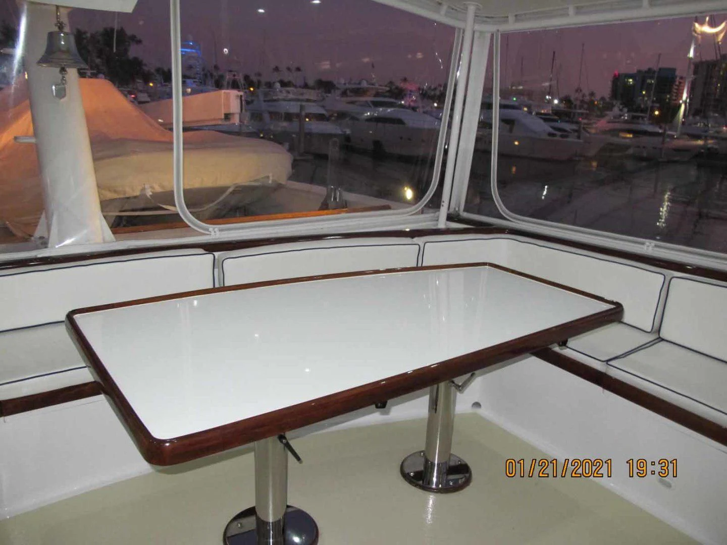 a table with a glass window aboard LORELEI Yacht for Sale
