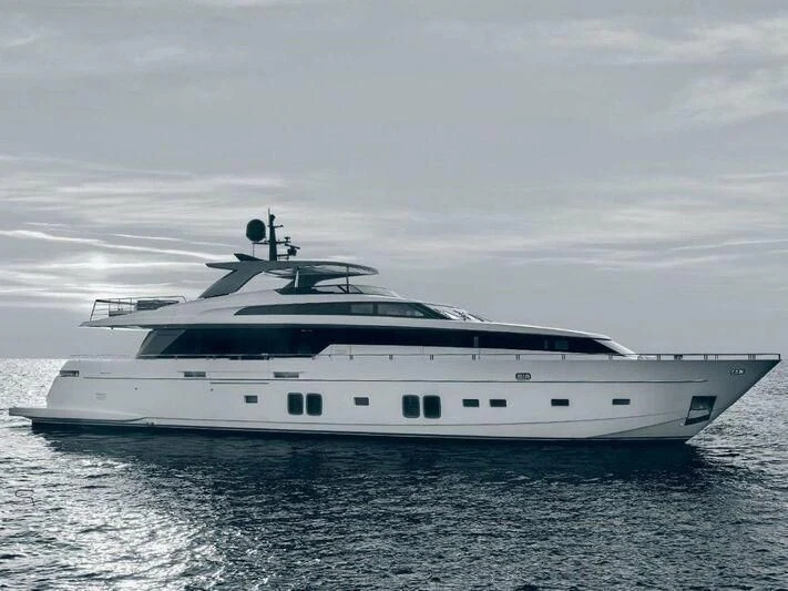 a white yacht in the water aboard PIACERE III Yacht for Sale