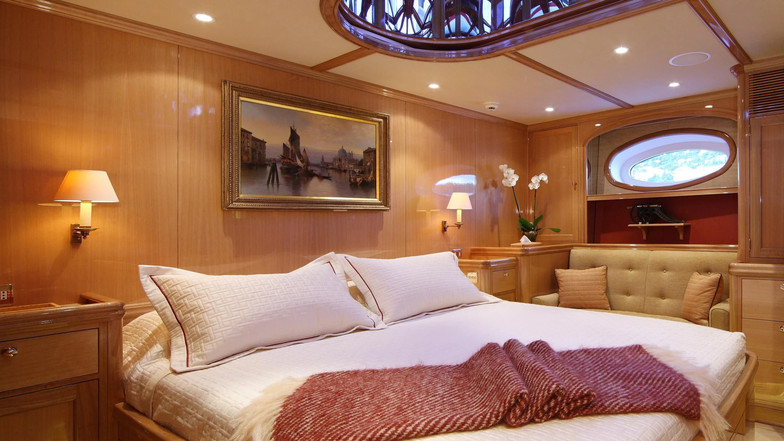 a large bed in a hotel room aboard MARIE Yacht for Sale