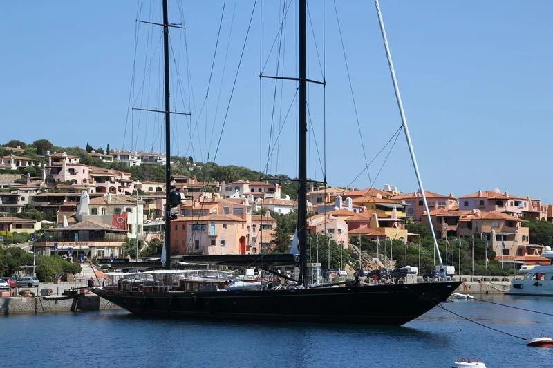 a boat docked at a pier aboard MARIE Yacht for Sale