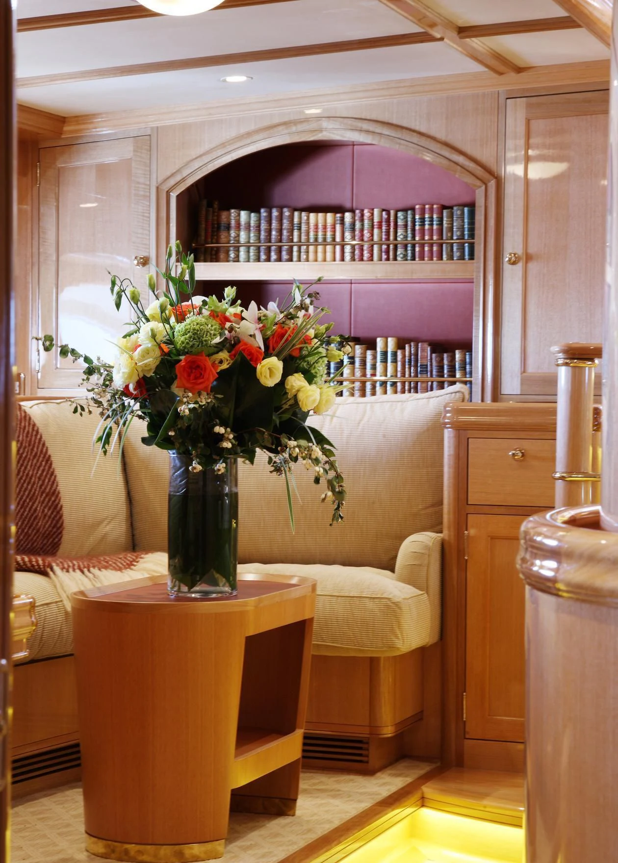 a vase of flowers on a table aboard MARIE Yacht for Sale