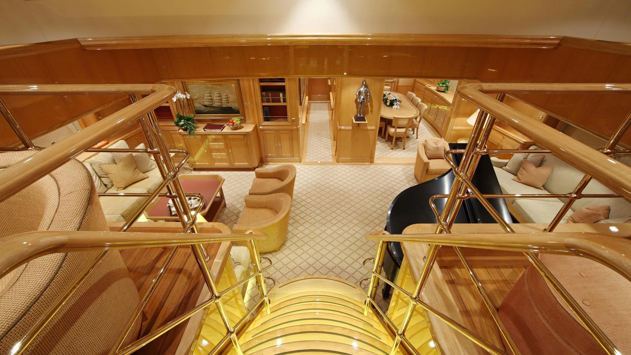 a room with chairs and tables aboard MARIE Yacht for Sale
