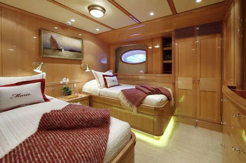 a room with two beds aboard MARIE Yacht for Sale
