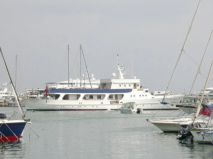 a group of boats in a harbor aboard ALBACORA Yacht for Sale