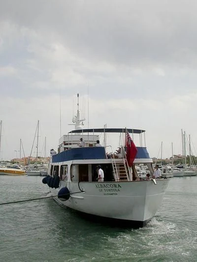 a boat in the water aboard ALBACORA Yacht for Sale