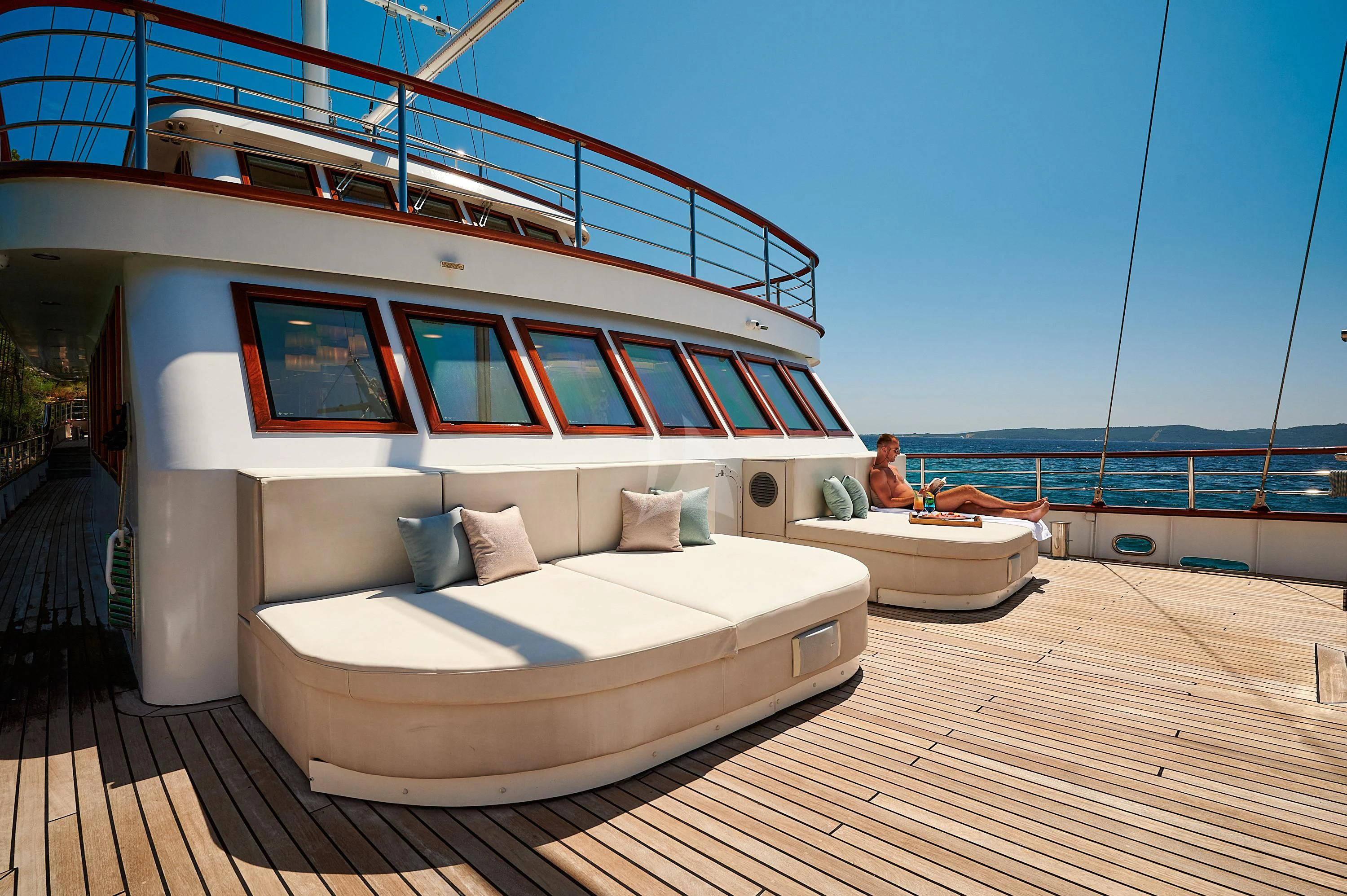 a boat on a deck aboard CORSARIO Yacht for Charter