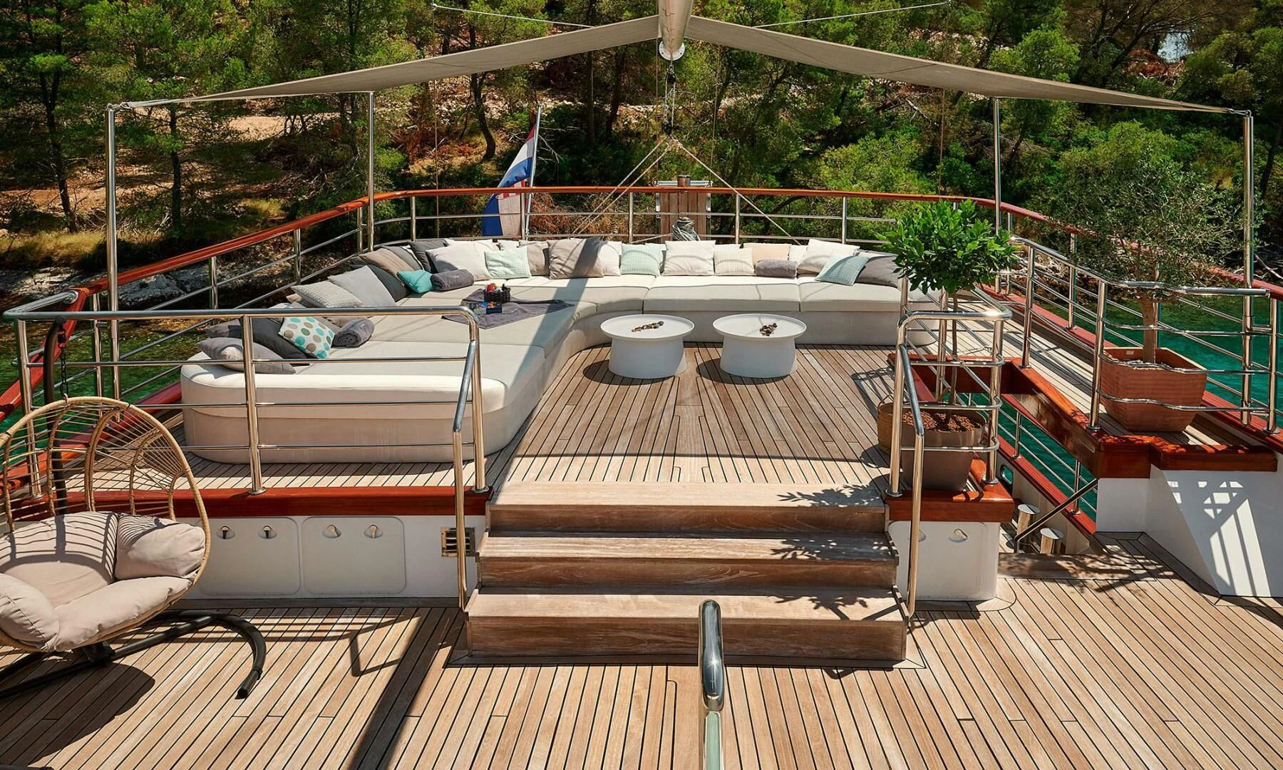 a deck with many boats aboard CORSARIO Yacht for Charter