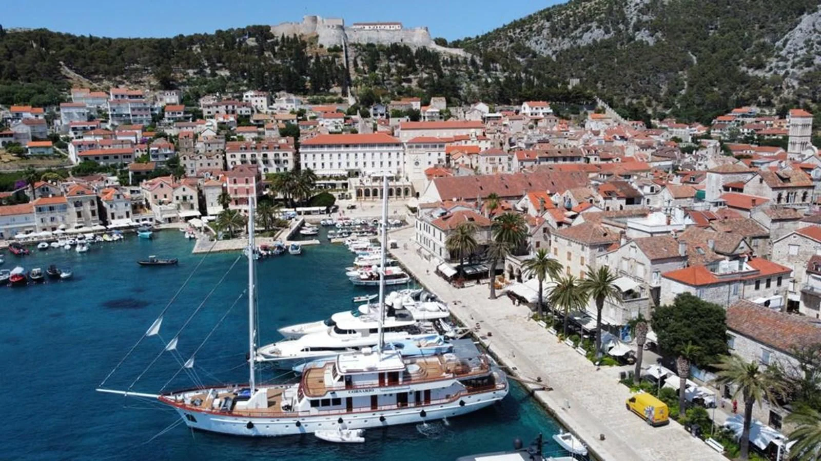 a large boat in the water aboard CORSARIO Yacht for Charter