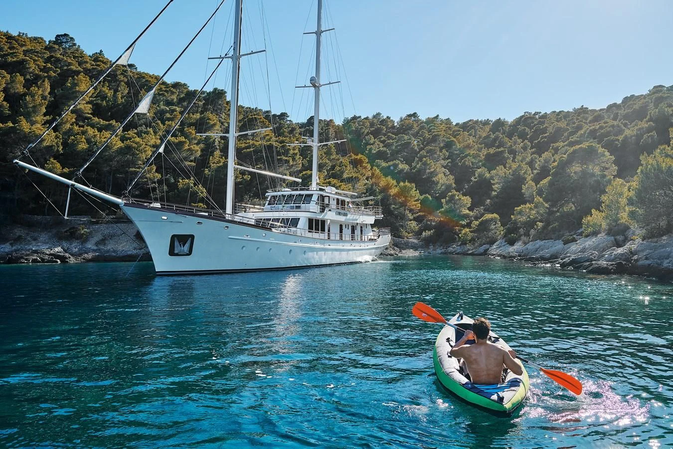 a person in a boat aboard CORSARIO Yacht for Charter