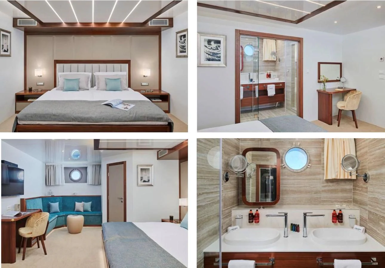 a bathroom with a bed and a sink aboard CORSARIO Yacht for Charter