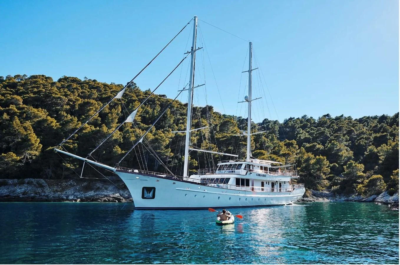 a boat in the water aboard CORSARIO Yacht for Charter