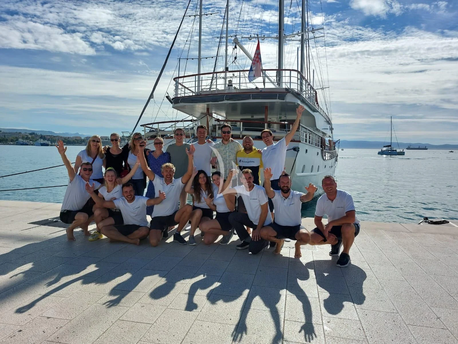 a group of people on a boat aboard CORSARIO Yacht for Charter